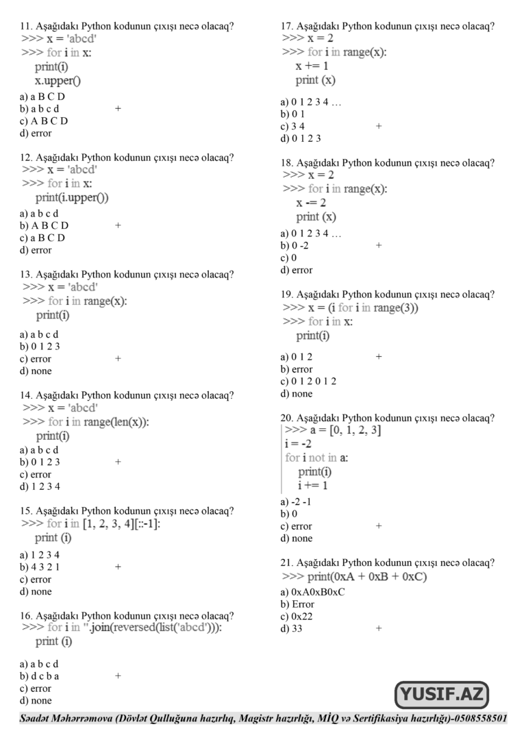 Python-a aid 40 Test və Cavabları - www.YUSIF.az İnformatika
